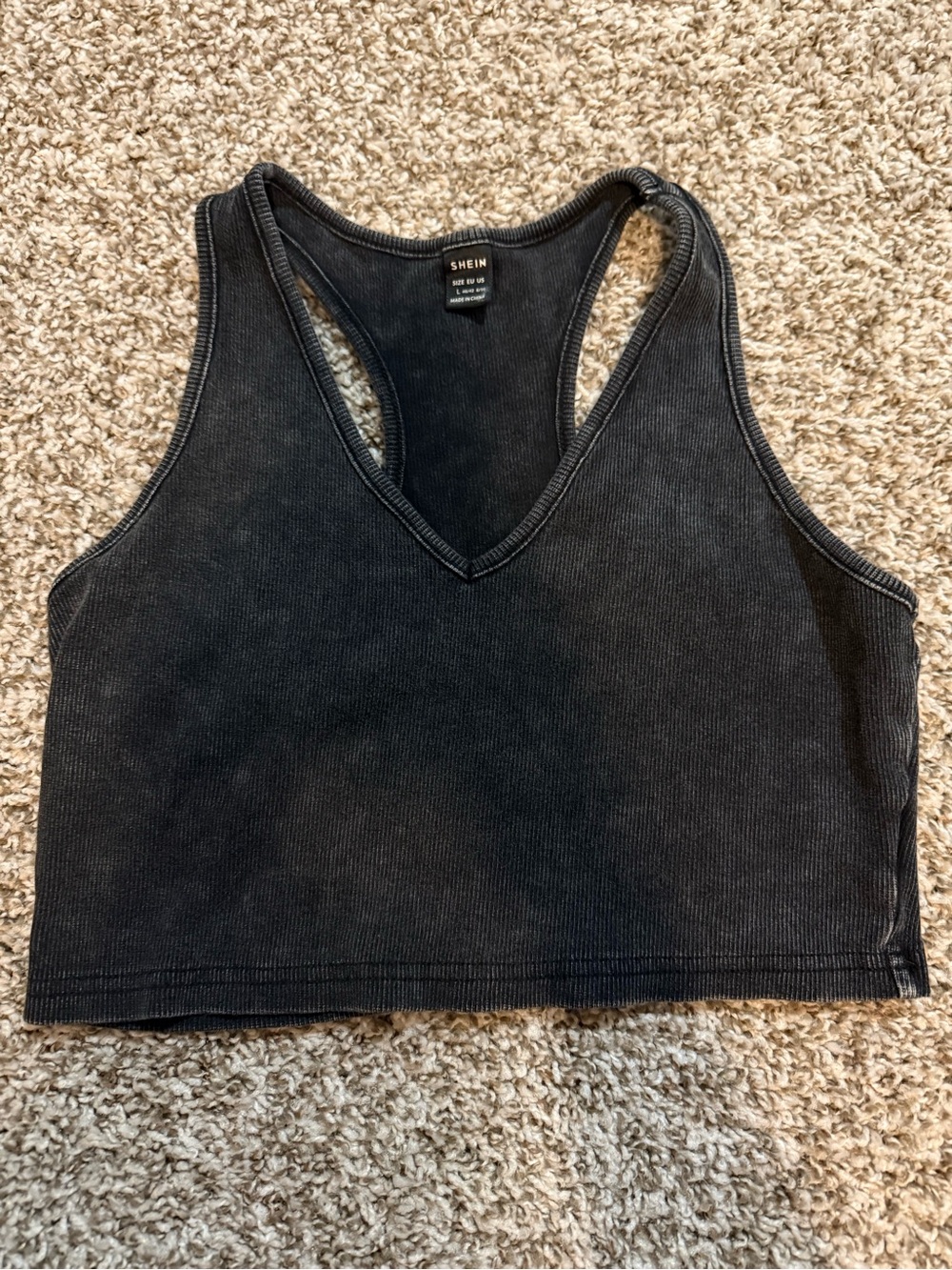 SHEIN Charcoal V-Neck Racerback Crop Tank